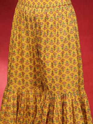 Floral Printed Pure Cotton Shoulder Straps Anarkali Kurta With Sharara & Dupatta 3