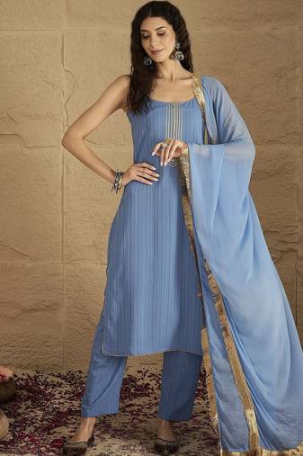 Women Yoke Design Regular Kurta with Trousers & Dupatta