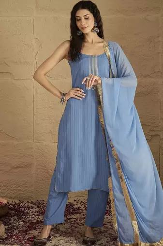 Women Yoke Design Regular Kurta with Trousers & Dupatta
