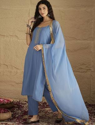 Women Yoke Design Regular Kurta with Trousers & Dupatta 4