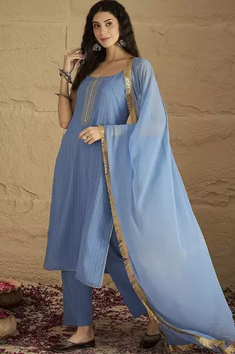 Women Yoke Design Regular Kurta with Trousers & Dupatta