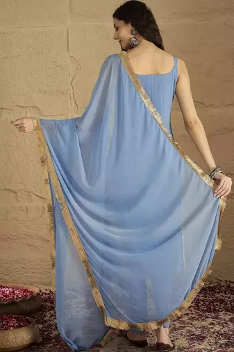 Women Yoke Design Regular Kurta with Trousers & Dupatta