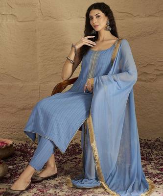 Women Yoke Design Regular Kurta with Trousers & Dupatta 7