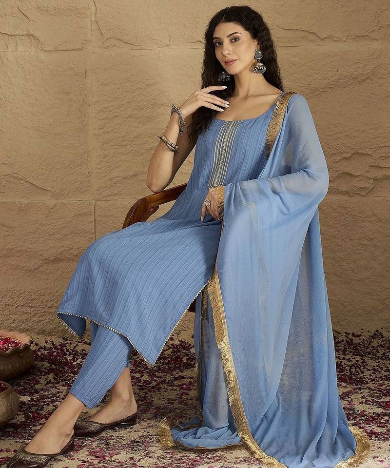 Women Yoke Design Regular Kurta with Trousers & Dupatta