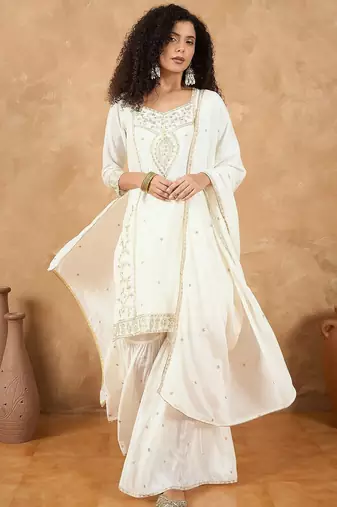 Women Ethnic Motifs Embroidered Regular Kurta & Sharara With Dupatta