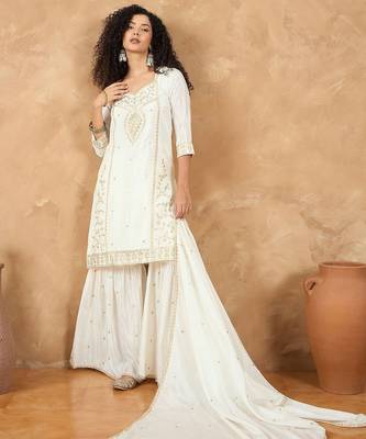 Women Ethnic Motifs Embroidered Regular Kurta & Sharara With Dupatta 7