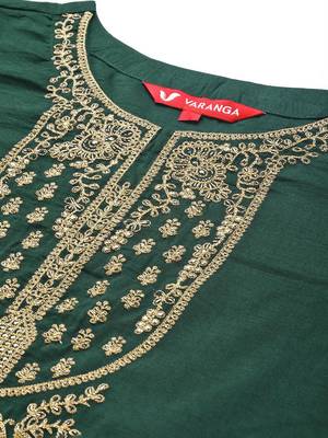 Floral Yoke Design Sequinned Kurta With Trousers & Dupatta 7