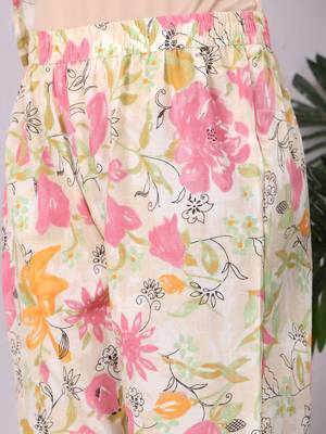 Off White Floral Printed Panelled Pure Cotton Straight Kurta With Trouser 6