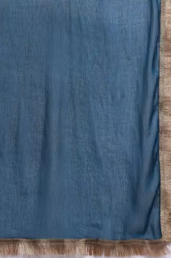 Blue Floral Embroidered V-Neck Regular Straight Kurta With Palazzo With Dupatta