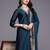Blue Floral Embroidered V-Neck Regular Straight Kurta With Palazzo With Dupatta