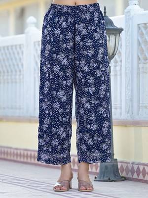 Navy Blue Floral Printed Empire Silk Georgette A-Line Kurta With Trouser 3