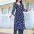 Navy Blue Floral Printed Empire Silk Georgette A-Line Kurta With Trouser