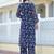 Navy Blue Floral Printed Empire Silk Georgette A-Line Kurta With Trouser
