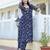 Navy Blue Floral Printed Empire Silk Georgette A-Line Kurta With Trouser