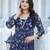 Navy Blue Floral Printed Empire Silk Georgette A-Line Kurta With Trouser
