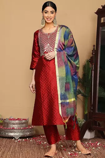 Women Ethnic Motifs Embroidered Regular Gotta Patti Kurta with Trousers & With Dupatta