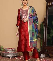 Women Ethnic Motifs Embroidered Regular Gotta Patti Kurta with Trousers & With Dupatta