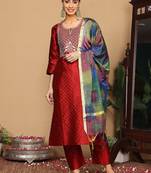 Women Ethnic Motifs Embroidered Regular Gotta Patti Kurta with Trousers & With Dupatta