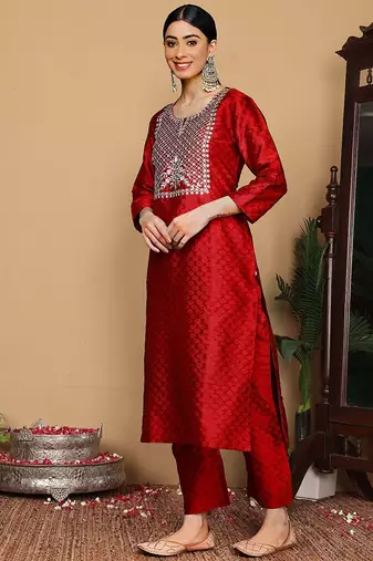 Women Ethnic Motifs Embroidered Regular Gotta Patti Kurta with Trousers & With Dupatta