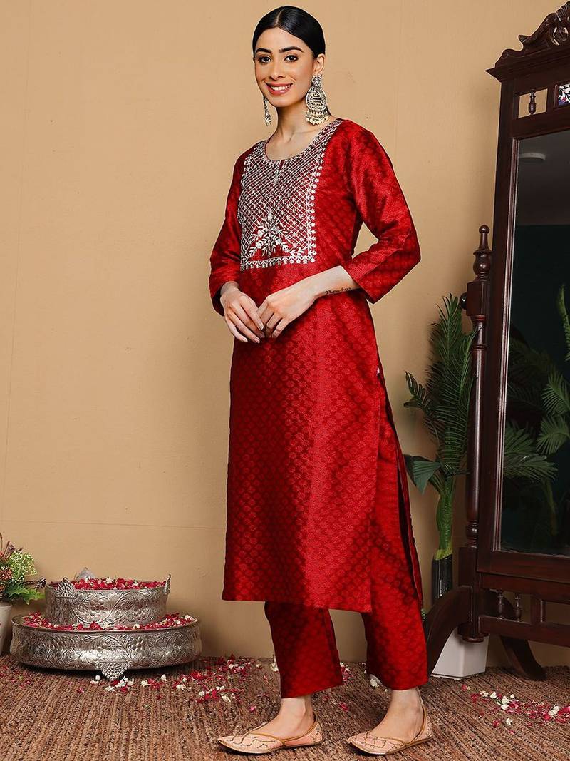 Women Ethnic Motifs Embroidered Regular Gotta Patti Kurta with Trousers & With Dupatta