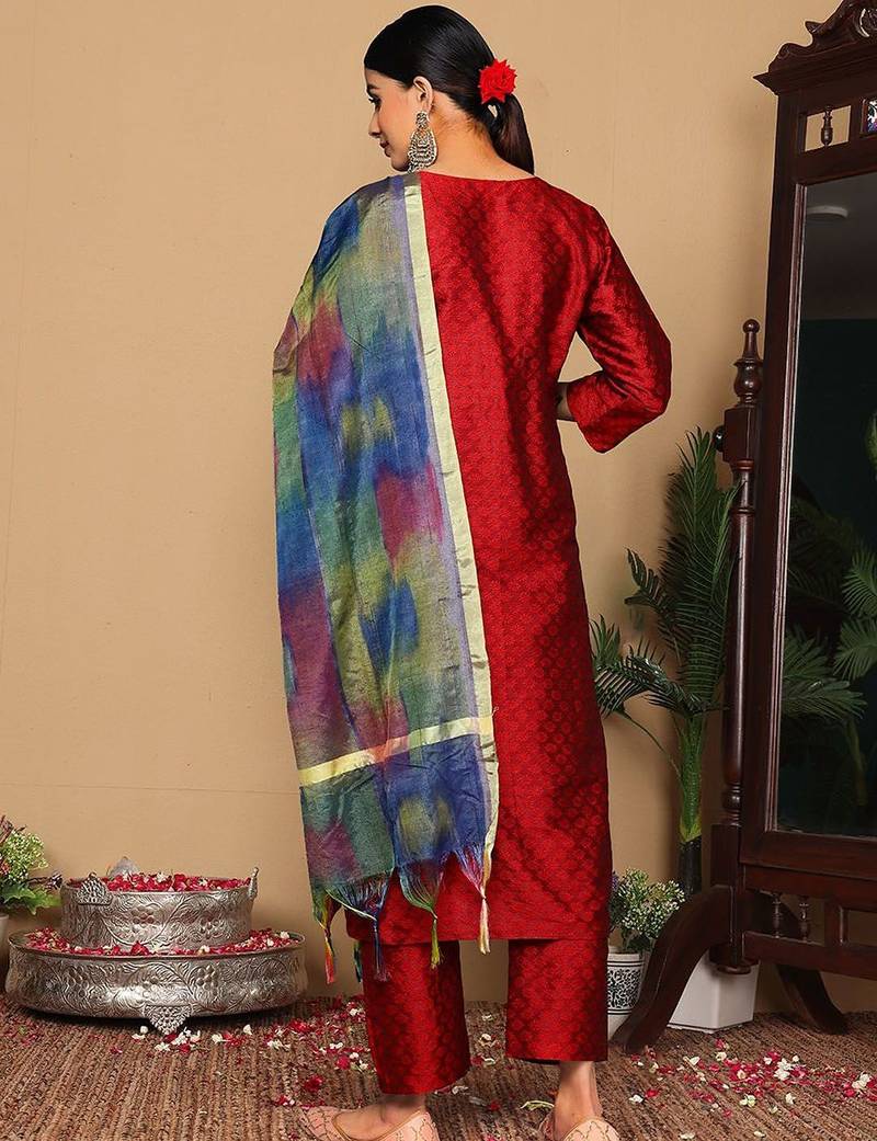 Women Ethnic Motifs Embroidered Regular Gotta Patti Kurta with Trousers & With Dupatta