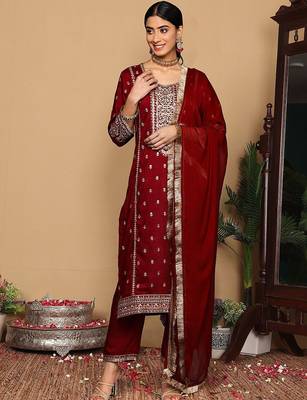 Women Ethnic Motifs Embroidered Regular Kurta with Trousers & With Dupatta 1