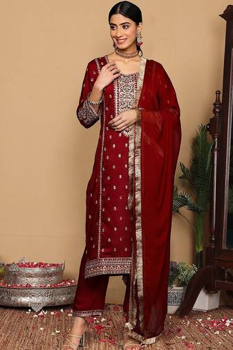 Women Ethnic Motifs Embroidered Regular Kurta with Trousers & With Dupatta