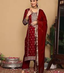 Women Ethnic Motifs Embroidered Regular Kurta with Trousers & With Dupatta