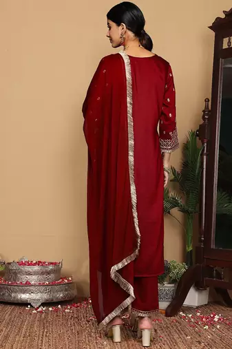 Women Ethnic Motifs Embroidered Regular Kurta with Trousers & With Dupatta
