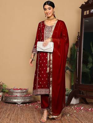 Women Ethnic Motifs Embroidered Regular Kurta with Trousers & With Dupatta 7