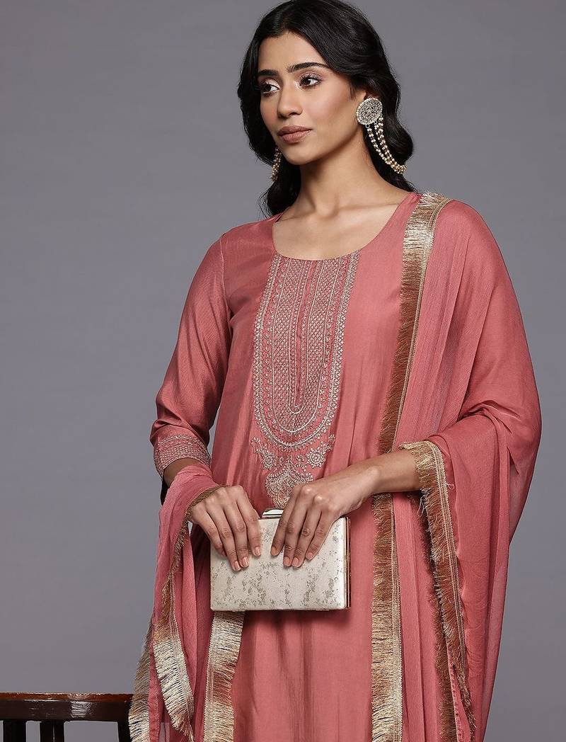Ethnic Motifs Embroidered Regular Kurta with Trousers & With Dupatta
