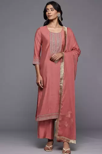 Ethnic Motifs Embroidered Regular Kurta with Trousers & With Dupatta