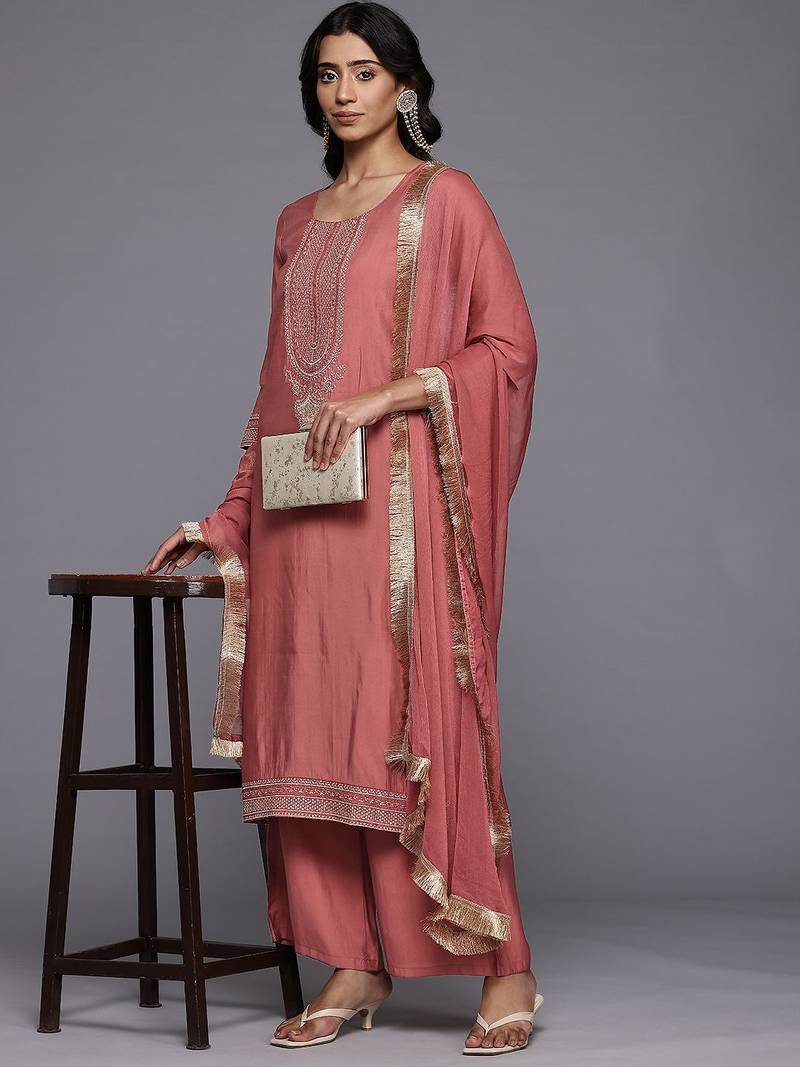 Ethnic Motifs Embroidered Regular Kurta with Trousers & With Dupatta