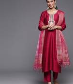 Floral Yoke Design Thread Work Straight Kurta & Trousers With Dupatta