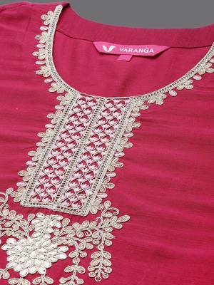 Floral Yoke Design Thread Work Straight Kurta & Trousers With Dupatta 2