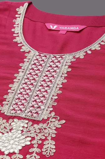 Floral Yoke Design Thread Work Straight Kurta & Trousers With Dupatta