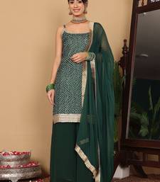 Bandhani Printed Beads and Stones Pure Silk Straight Kurta With Palazzo & Dupatta
