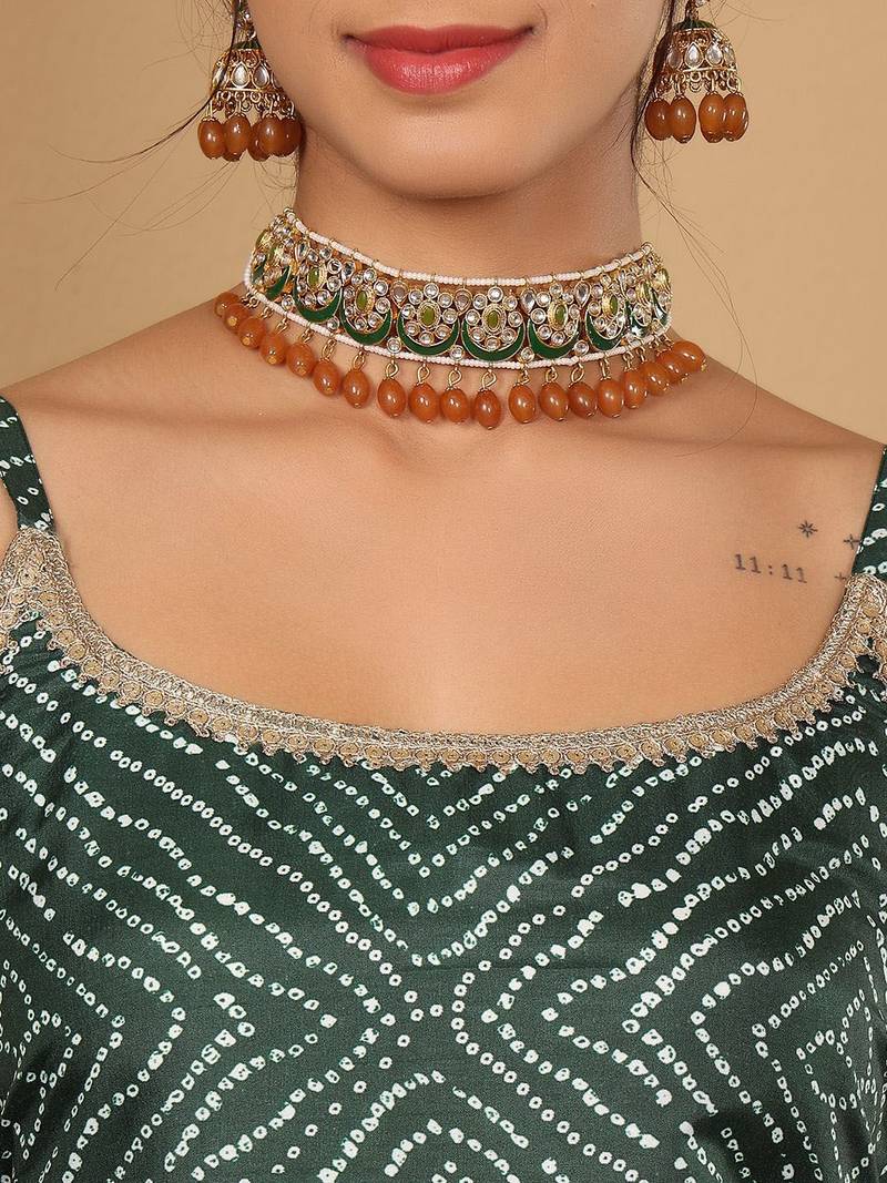 Bandhani Printed Beads and Stones Pure Silk Straight Kurta With Palazzo & Dupatta