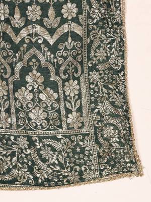 Green Embroidered Beads & Stones Pure Silk Straight Kurta with Trousers & Dupatta 3