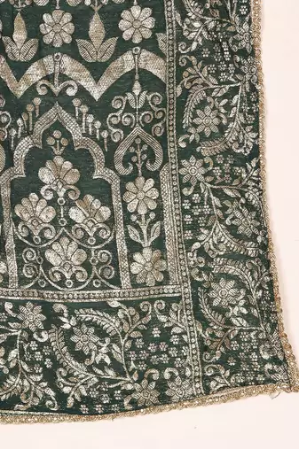 Green Embroidered Beads & Stones Pure Silk Straight Kurta with Trousers & Dupatta