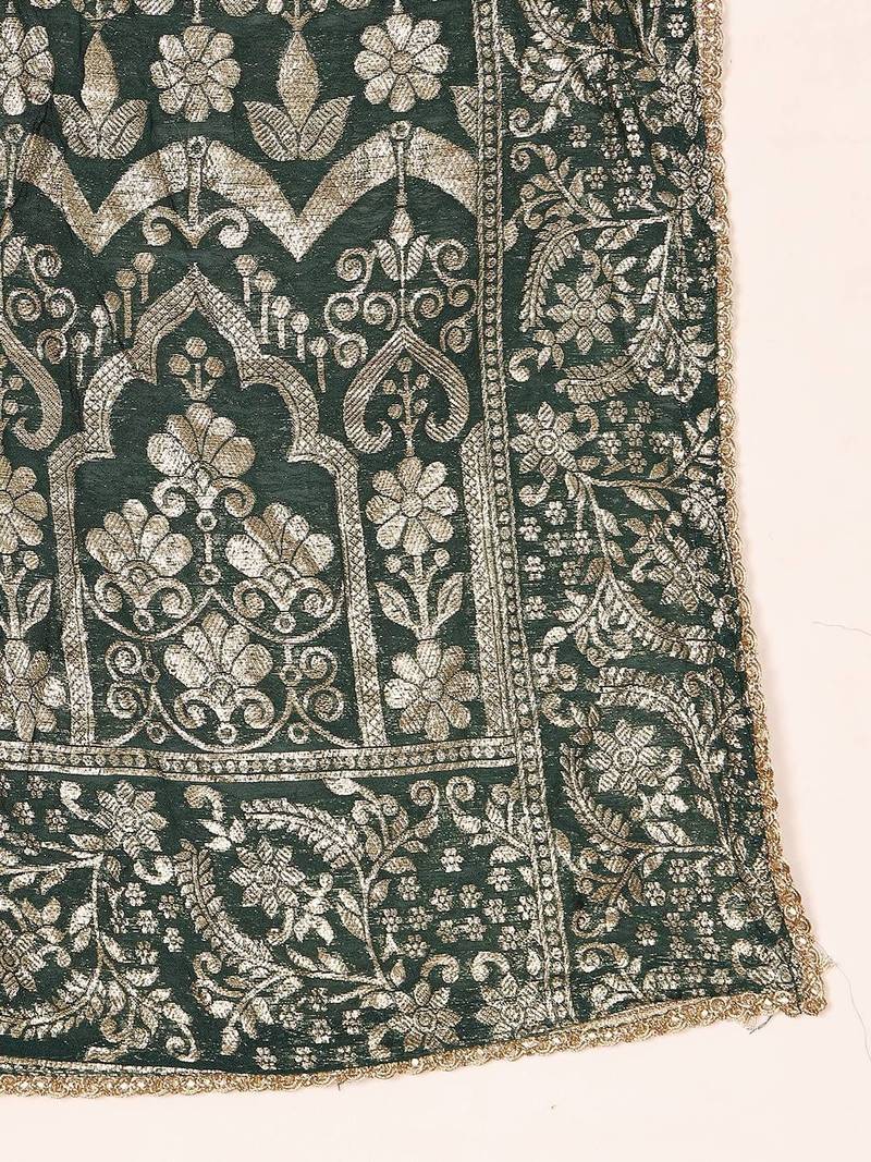 Green Embroidered Beads & Stones Pure Silk Straight Kurta with Trousers & Dupatta