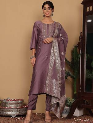 Ethnic Motifs Woven Design Pure Silk Kurta with Trousers & Dupatta 1