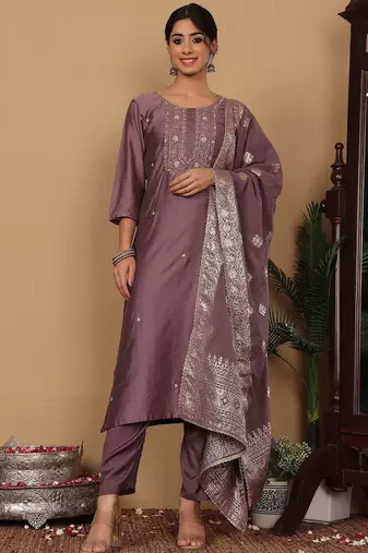 Ethnic Motifs Woven Design Pure Silk Kurta with Trousers & Dupatta