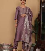 Ethnic Motifs Woven Design Pure Silk Kurta with Trousers & Dupatta