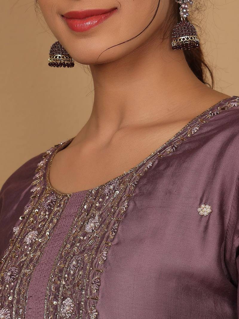 Ethnic Motifs Woven Design Pure Silk Kurta with Trousers & Dupatta