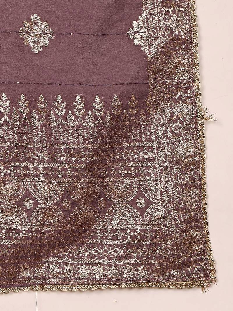 Ethnic Motifs Woven Design Pure Silk Kurta with Trousers & Dupatta