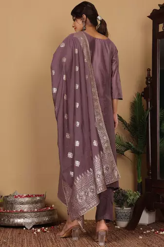 Ethnic Motifs Woven Design Pure Silk Kurta with Trousers & Dupatta