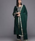 Floral Embroidered Sequinned Flared Sleeves Straight Kurta With Trousers & Dupatta