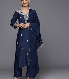 Floral Embroidered V-Neck Straight Kurta with Trousers & Dupatta
