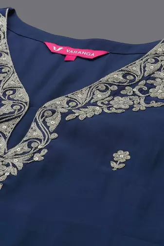 Floral Embroidered V-Neck Straight Kurta with Trousers & Dupatta